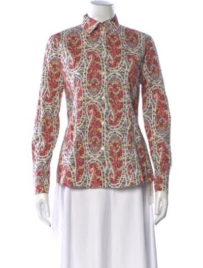 Pre-owned Etro Paisley Print Long Sleeve Button-up Top In White