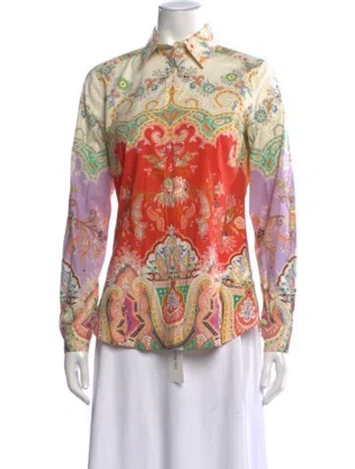 Pre-owned Etro Paisley Print Long Sleeve Button-up Top In White