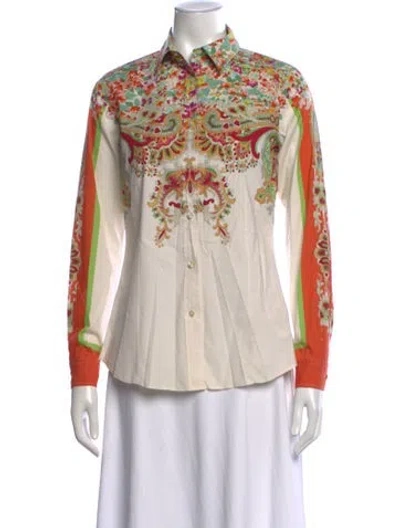 Pre-owned Etro Paisley Print Long Sleeve Button-up Top In White