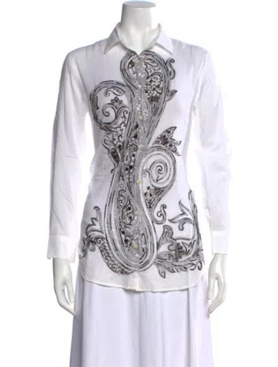 Pre-owned Etro Paisley Print Long Sleeve Button-up Top In White