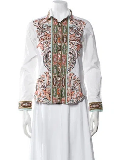 Pre-owned Etro Paisley Print Long Sleeve Button-up Top In White