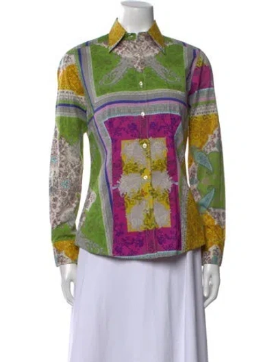 Pre-owned Etro Paisley Print Long Sleeve Button-up Top In Yellow