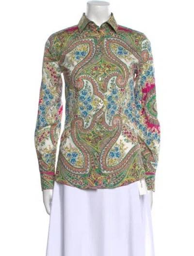 Pre-owned Etro Paisley Print Long Sleeve Button-up Top In Yellow