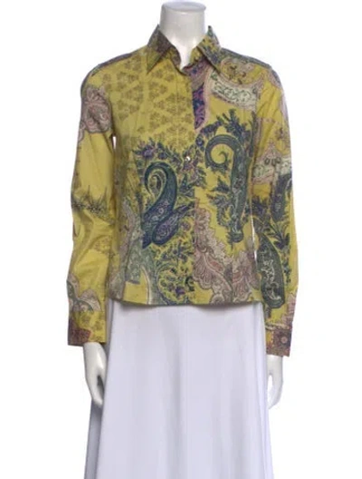 Pre-owned Etro Paisley Print Long Sleeve Button-up Top In Yellow