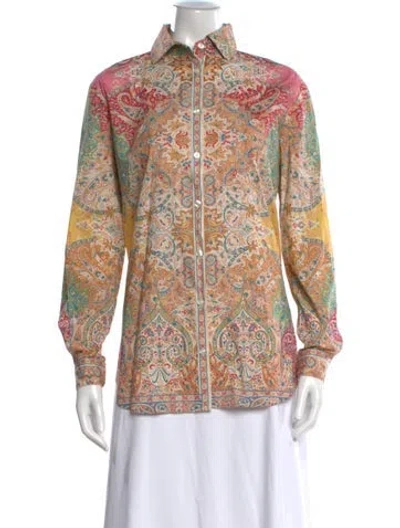 Pre-owned Etro Paisley Print Long Sleeve Button-up Top In Yellow