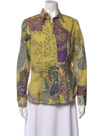 Pre-owned Etro Paisley Print Long Sleeve Button-up Top In Yellow