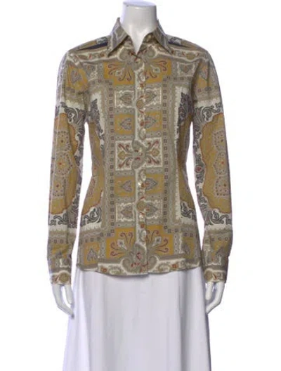 Pre-owned Etro Paisley Print Long Sleeve Button-up Top In Yellow