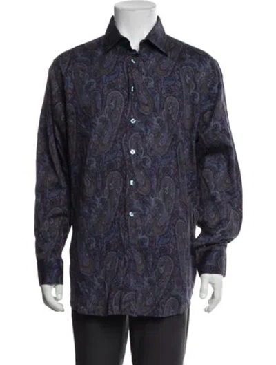 Pre-owned Etro Paisley Print Long Sleeve Dress Shirt In Black