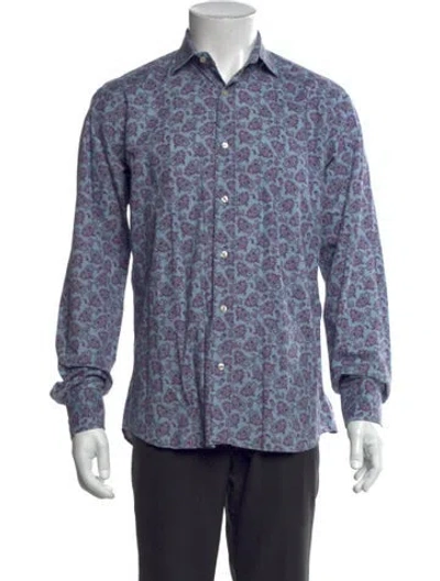 Pre-owned Etro Paisley Print Long Sleeve Dress Shirt In Blue