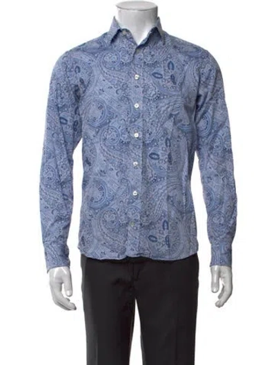 Pre-owned Etro Paisley Print Long Sleeve Dress Shirt In Blue