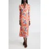 Etro Paisley Print Long Sleeve Jersey Midi Dress In Brown