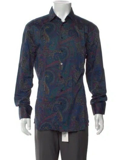 Pre-owned Etro Paisley Print Long Sleeve Shirt In Blue