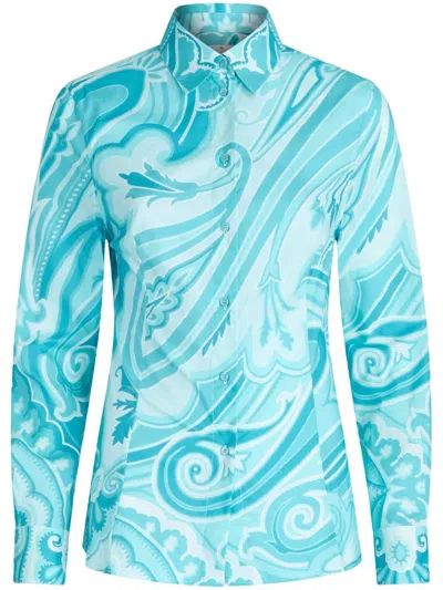 Etro Paisley-print Sheer Shirt In Blue