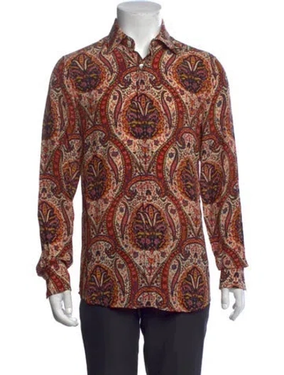 Pre-owned Etro Paisley Print Long Sleeve Shirt In Orange