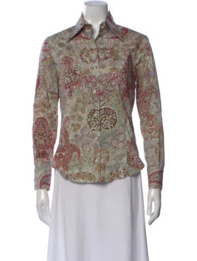 Pre-owned Etro Paisley Print Long Sleeve Top In Green