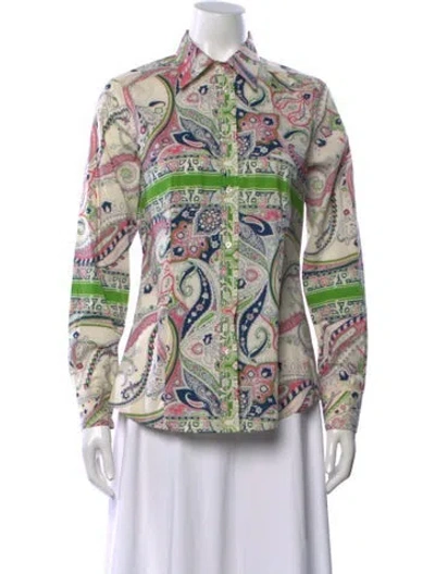 Pre-owned Etro Paisley Print Long Sleeve Top In White