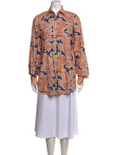 Pre-owned Etro Paisley Print Long Sleeve Tunic In Orange