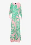 Etro Multicolor Long Dress With Round Neck And All-over Floral Print In Viscose Woman In Multicolor
