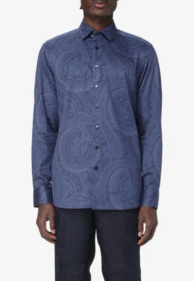 Etro Paisley Print Long-sleeved Shirt In Blue