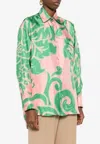 Etro Pink Silk Shirt With Green Print In Pink