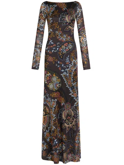 Etro Paisley Print Maxi-dress In Black