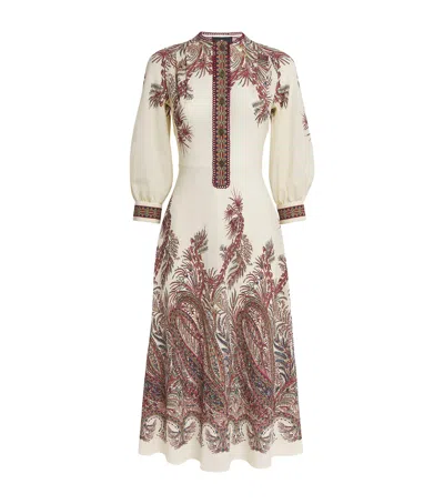 Etro Sable Midi Dress With Floral Paisley Print In Nude
