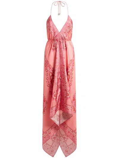 Etro Hem Halter Neck Layered Paisley Print Dress In Pink