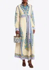 Etro Cotton Poplin Maxi Dress With Paisley Medallion And Contrasting Belt In Blue