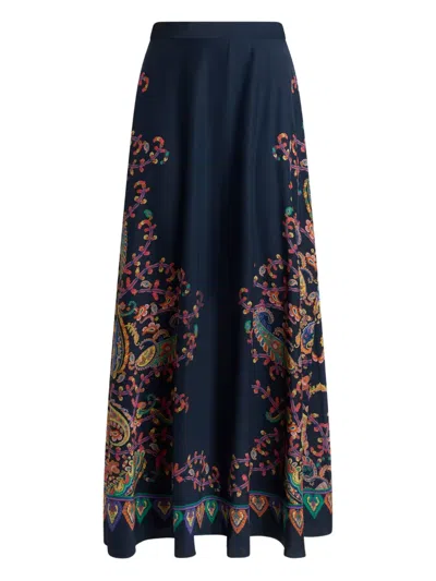 Etro Paisley-print Maxi Skirt In Blue