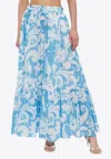 Etro Maxi Cotton Skirt With Contrasting Floral Paisley Print In Light Blue