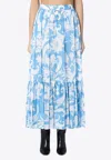 Etro Maxi Cotton Skirt With Contrasting Floral Paisley Print In Light Blue