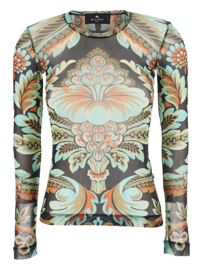 Etro Printed Long Sleeve Jersey Top In Multi