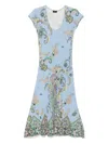 Etro Lucky Charm Print Scoop-neck Rib Midi Dress In Blau