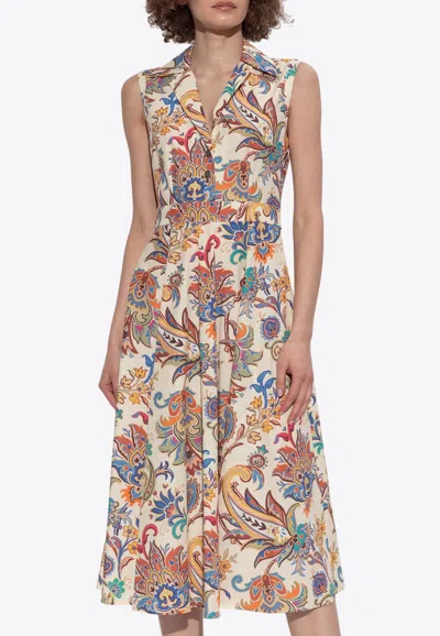 Etro Paisley Print Midi Dress In Multi