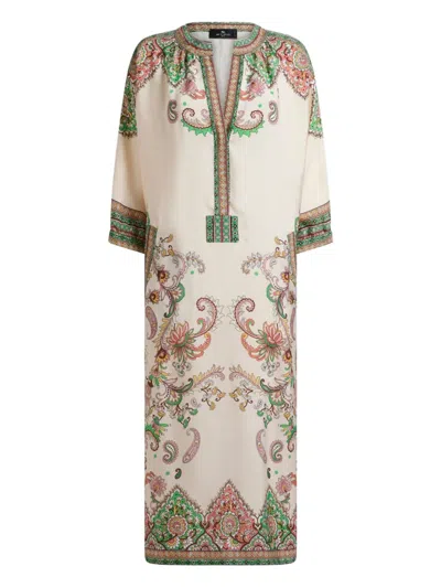 Etro Paisley-print Midi Dress In Neutrals