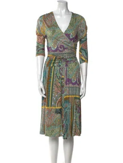 Pre-owned Etro Paisley Print Midi Length Dress In Blue