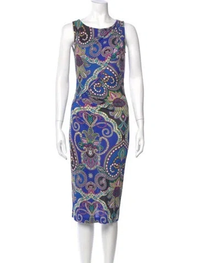 Pre-owned Etro Paisley Print Midi Length Dress In Blue