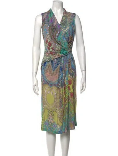 Pre-owned Etro Paisley Print Midi Length Dress In Blue