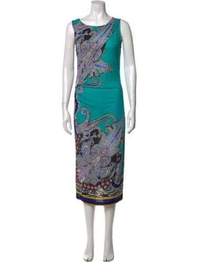 Pre-owned Etro Paisley Print Midi Length Dress In Blue