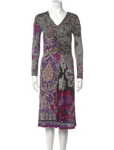 Pre-owned Etro Paisley Print Midi Length Dress In Gray