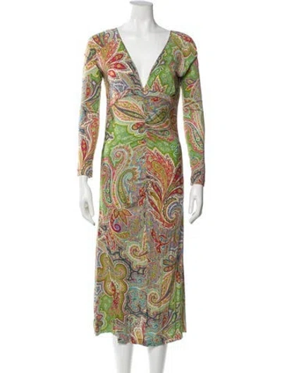 Pre-owned Etro Paisley Print Midi Length Dress In Green