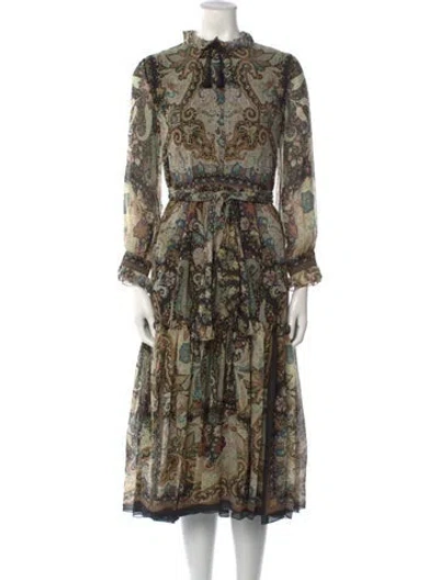 Pre-owned Etro Paisley Print Midi Length Dress In Green