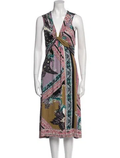 Pre-owned Etro Paisley Print Midi Length Dress In Purple