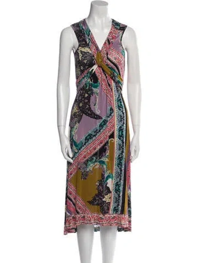 Pre-owned Etro Paisley Print Midi Length Dress In Purple