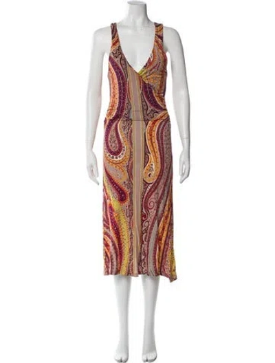 Pre-owned Etro Paisley Print Midi Length Dress In Red