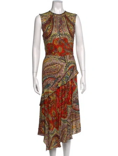 Pre-owned Etro Paisley Print Midi Length Dress In Red