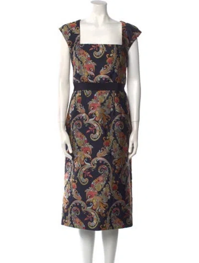 Pre-owned Etro Paisley Print Midi Length Dress W/ Tags In Blue