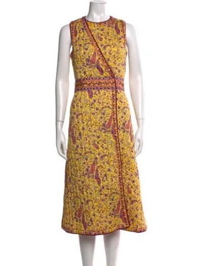 Pre-owned Etro Paisley Print Midi Length Dress W/ Tags In Yellow