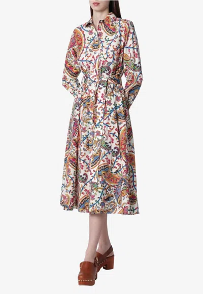 Etro Belted Paisley-print Cotton-voile Midi Shirt Dress In Multi
