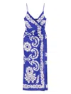 Etro Blue Long Dress With Spaghetti Straps And All-over Print In Multi